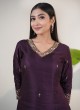 Wine Asymmetric Embroidered Straight Kurti